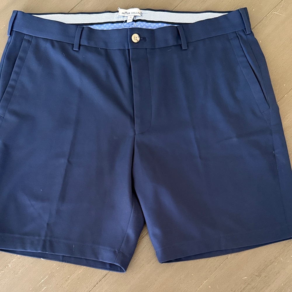 Peter Millar Dark Blue Flat Front Men's Shorts